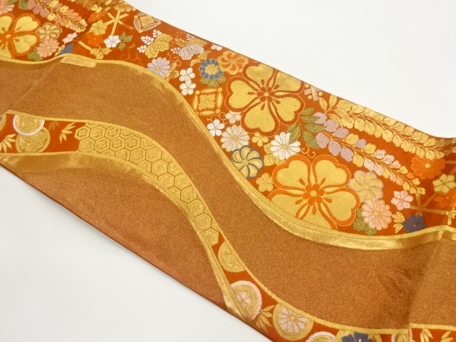 藤に桐・花々・曲線模様織出し袋帯